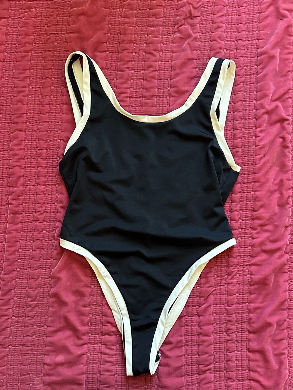 Oséree Black One-Piece Swimsuit with White Trim
